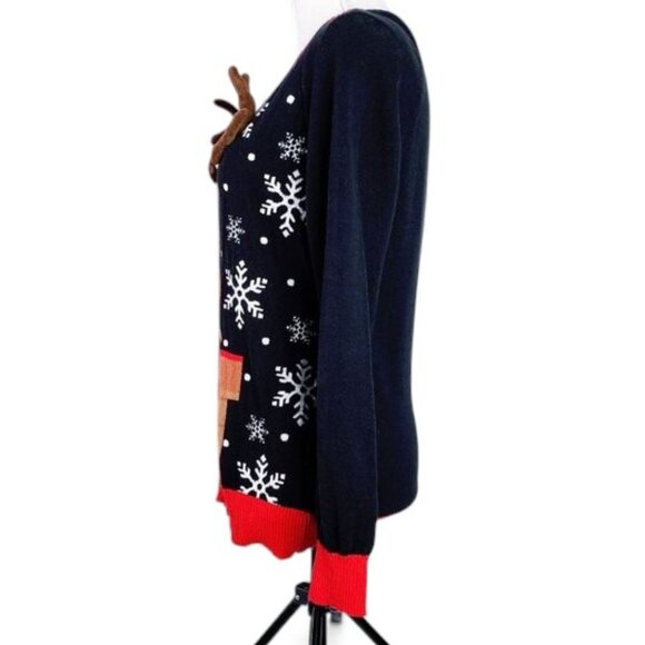 Well Worn 3D Antler Ugly Christmas Sweater Rudolph Chimney Holiday Party L - Picture 5 of 8